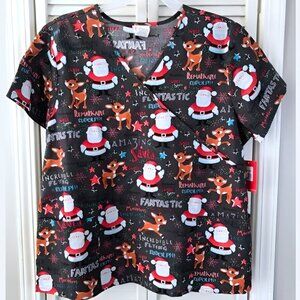 NEW 2X Rudolph The Red Nosed Reindeer Women's Scrub Top